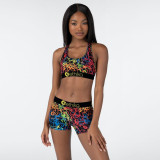Womens Slim Personality Printed Sports Suit Two-piece Set LS6424