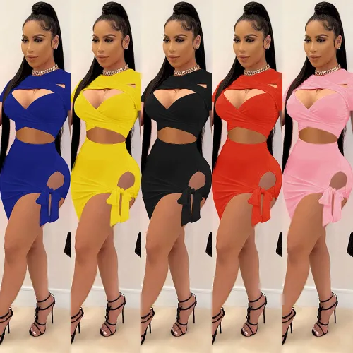 Irregular bow tie dress two-piece suit HR8167