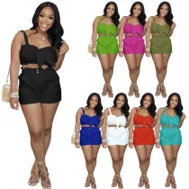 Womens wavy folds shoulder casual sexy multicolor 2-piece set SZ8028