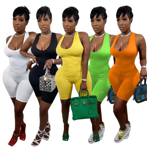 Womens sexy open back cross-shoulder jumpsuit high elastic solid color ladies jumpsuit YF8203