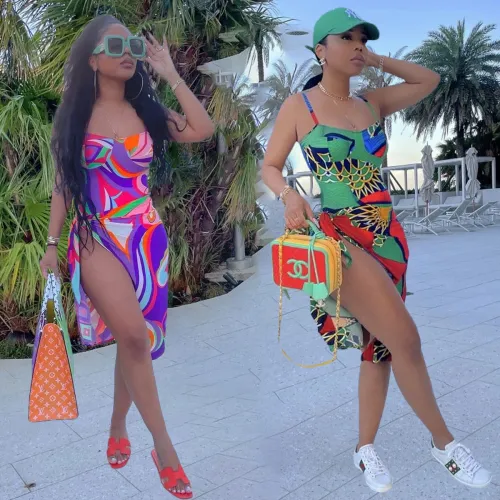 Two-piece fashion printed camisole swimsuit SQ961