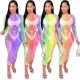 Tie-dye gradient sexy see-through dress MY9872