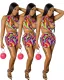 Ladies Lace-up Wrapped Chest Slanted Shoulder Print Irregular Hollow Dress SSD2102107