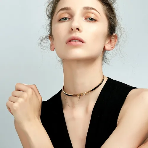 Enfashion Safety Chain Chokers Necklaces Pendants Gold Color Necklace Stainless Steel Choker Necklace For Women Jewelry Collier