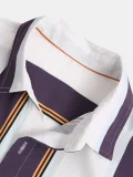 Men's Casual Striped Print Notch Collar Short Sleeve Shirts