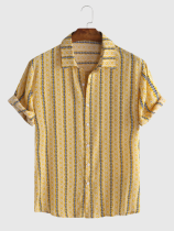 Casual mens printed striped short-sleeved shirt