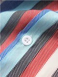 Mens Colorful Stripe Lapel Button Up Short Sleeve Preppy Shirt