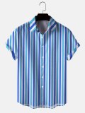 Casual Striped Printed Turn-Down Collar Hawaiian Shirts
