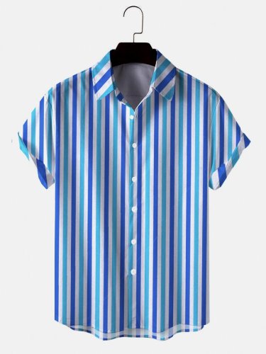 Casual Striped Printed Turn-Down Collar Hawaiian Shirts