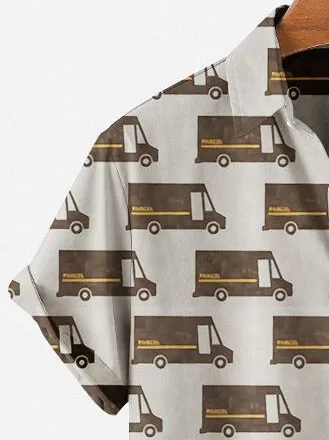 Mens Truck Print Polyester Short-Sleeved Hawaiian Shirts
