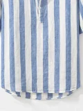 Men's Stripe Printed Patchwork National Style Short Sleeve Casual Loose Shirt