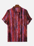 Men's Striped Printed Casual Loose Lapel Short Sleeve Shirt