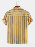 Casual mens printed striped short-sleeved shirt