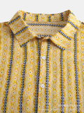 Casual mens printed striped short-sleeved shirt