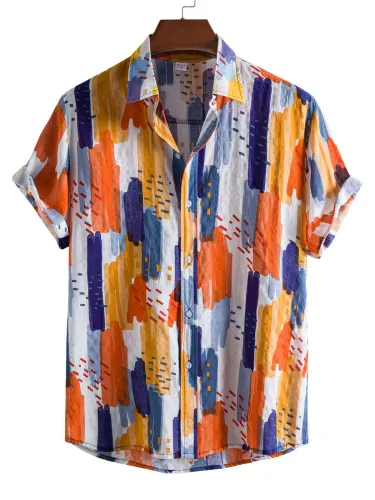 Men's lapel printed shirt