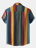 Mens Tribal Vintage Striped Shirt Collar Shirts