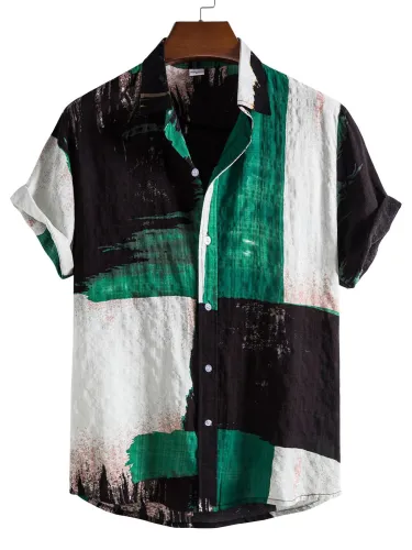 Floral color block cardigan short-sleeved shirt