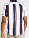 Men's Casual Striped Print Notch Collar Short Sleeve Shirts