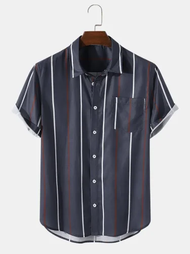 Men's Polyester Fibre Striped Casual Shirts