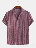 Casual mens printed striped short-sleeved shirt