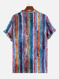 Men's Striped Printed Casual Loose Lapel Short Sleeve Shirt