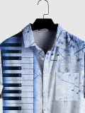 Mens Music Piano Print Pocket Lapel Casual Loose Short Sleeve Hawaiian Shirt