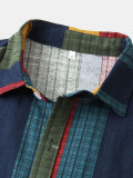 Mens Tribal Vintage Striped Shirt Collar Shirts
