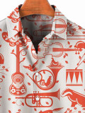 Mens Animal and Music Puzzle Short Sleeve Lapel Shirt