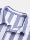 Mens Classic Casual Striped Lapel Shirt