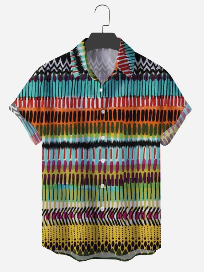 Mens Vintage Graffiti Print Lapel Hawaiian Shirts