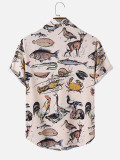 Men's animal print lapel short-sleeved cotton casual shirt
