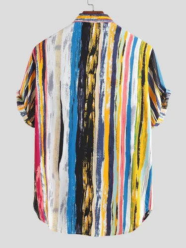 Men's Chest Pockets Striped Cotton Comfort Casual Shirts