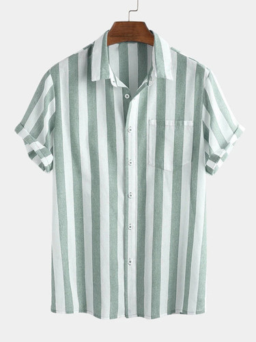 Mens Classic Casual Striped Lapel Shirt