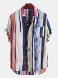 Men's Chest Pockets Striped Cotton Comfort Casual Shirts