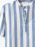 Men's Stripe Printed Patchwork National Style Short Sleeve Casual Loose Shirt