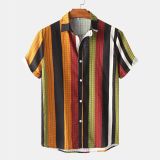 Mens Tribal Vintage Striped Shirt Collar Shirts