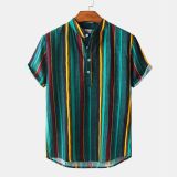 Men's Striped Print Lapel Short Sleeve Hawaiian Shirt