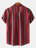 Men's Striped Print Lapel Short Sleeve Hawaiian Shirt