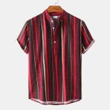 Men's Striped Print Lapel Short Sleeve Hawaiian Shirt