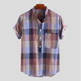 Men's Retro Chinese Stand Collar Casual Loose Cotton Linen Shirt