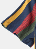 Mens Tribal Vintage Striped Shirt Collar Shirts