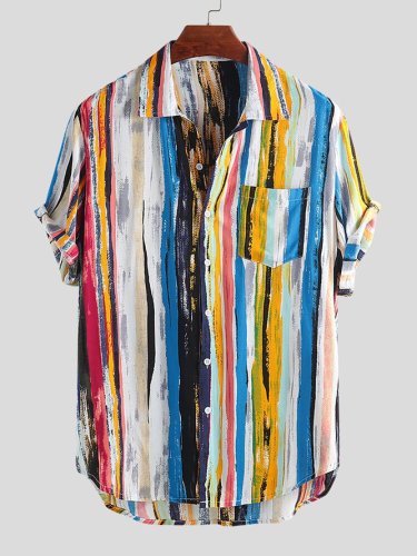 Men's Chest Pockets Striped Cotton Comfort Casual Shirts