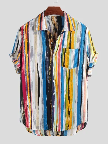 Men's Chest Pockets Striped Cotton Comfort Casual Shirts