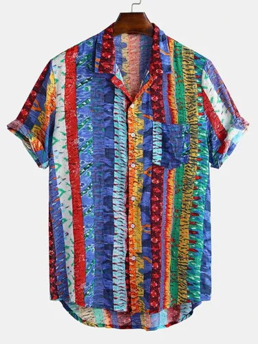 Mens Creative Multicolor Striped Lapel Shirt