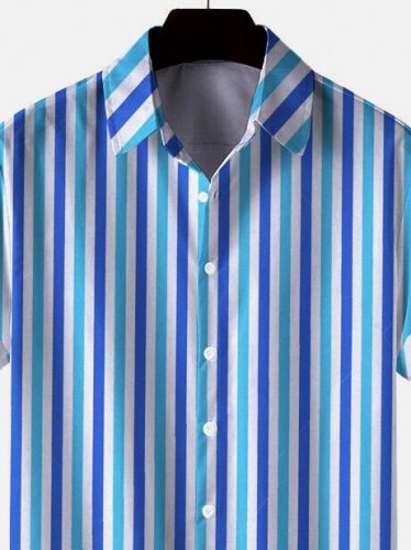 Casual Striped Printed Turn-Down Collar Hawaiian Shirts
