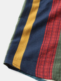 Mens Tribal Vintage Striped Shirt Collar Shirts
