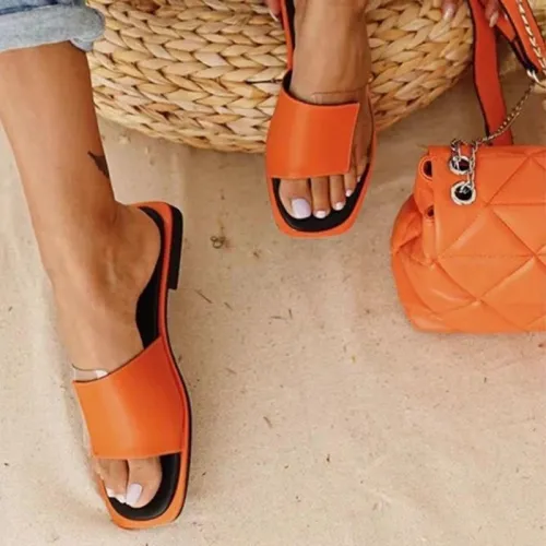 2021 Women's Slippers Summer Female Transparent Patchwork Flats Casual Sandals Ladies Color Matching Outdoor Beach Flat Slides