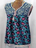 Leopard Sleeveless Cotton-Blend Vintage Shirts & Tops