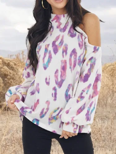 Copy Cold Shoulder Leopard Romantic Shirts & Tops