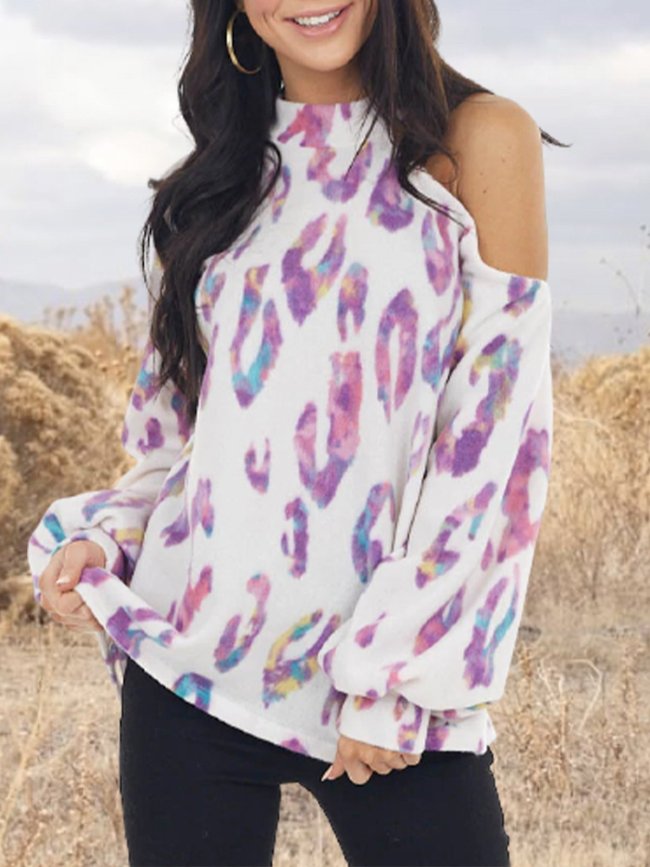 Copy Cold Shoulder Leopard Romantic Shirts & Tops